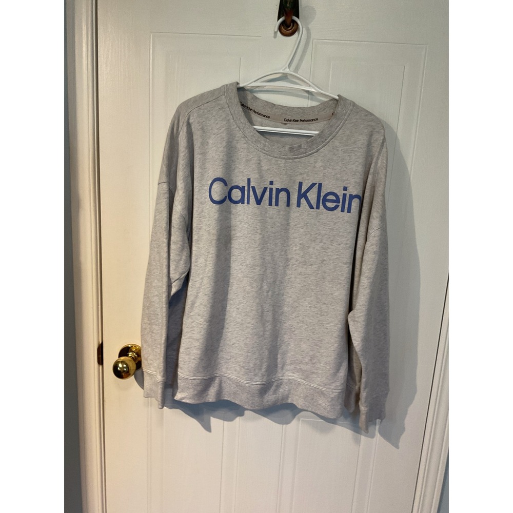 Calvin Klein Sweatshirt Womens XL Gray Excellent Logo Performance Pullover